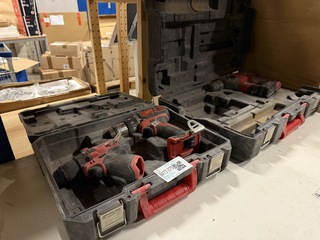 3x Boormachine, schroefmachine, 2x koffer, 1x accu Milwaukee